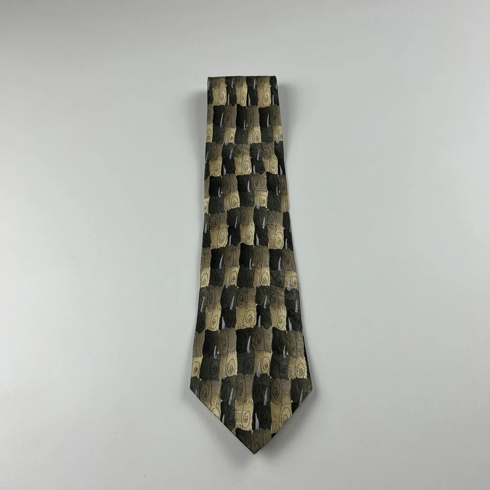 Vintage 1996 J‎ Garcia Like a Twittering Machine Olive Geometric 100% Silk Tie
